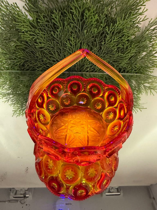 LE Smith Amberina Moon Stars Glass Basket