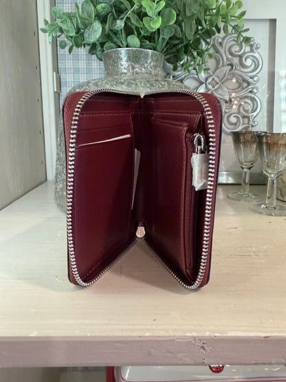 Coach Wine Glitter "C" Logo Zipper Wallet