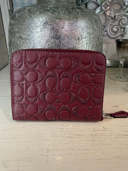Coach Wine Glitter "C" Logo Zipper Wallet