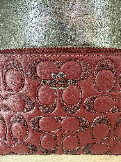 Coach Wine Glitter "C" Logo Zipper Wallet