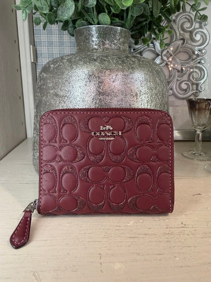 Coach Wine Glitter "C" Logo Zipper Wallet