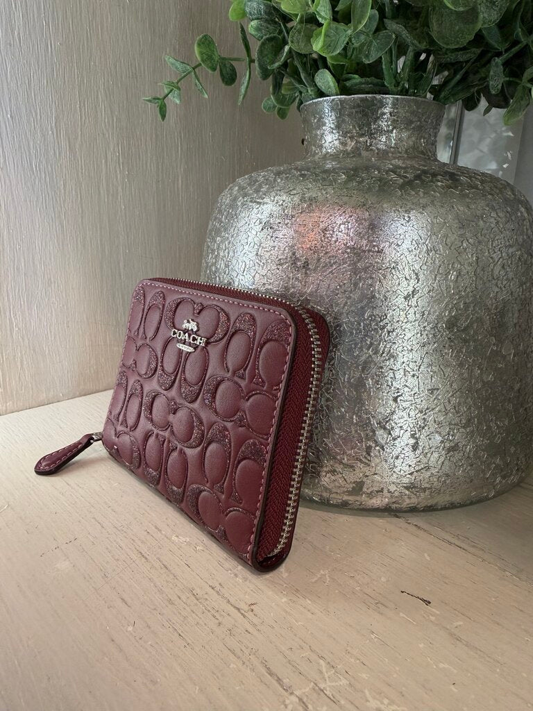 Coach Wine Glitter "C" Logo Zipper Wallet