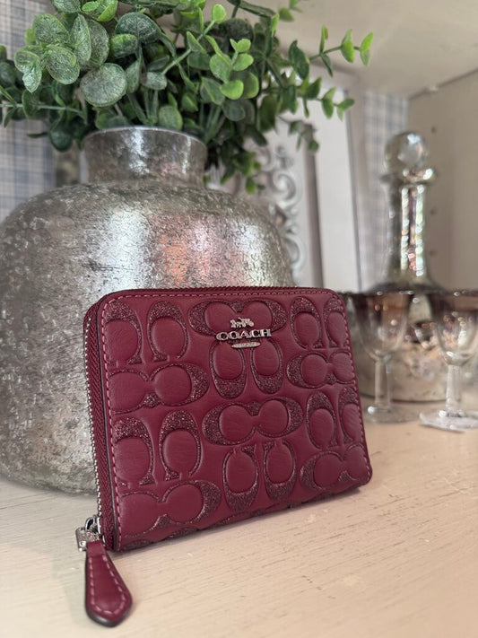 Coach Wine Glitter "C" Logo Zipper Wallet