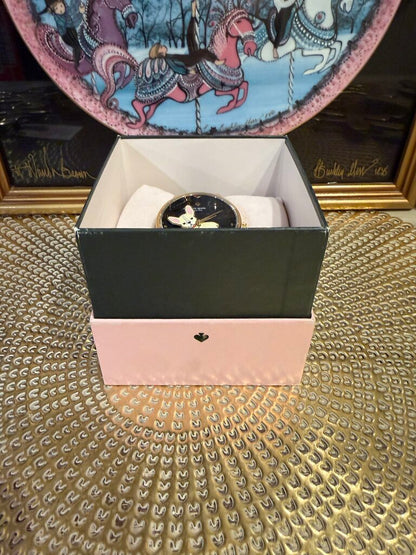 Kate Spade Metro Puppy Black Gold Bulldog Puppy Dog Leather Watch NWT Box