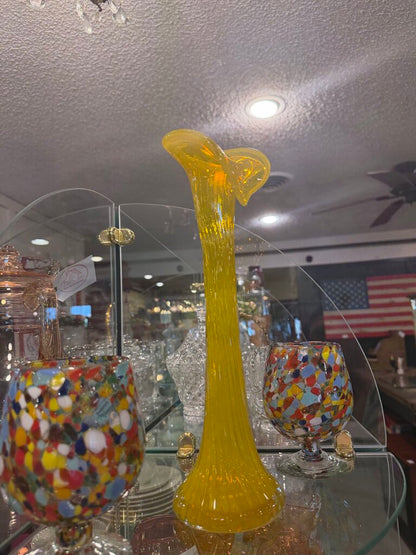 Art Glass Yellow Swung Vase