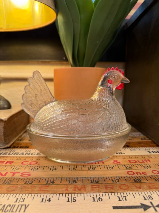 Vntg Clear Hen/Nest Red Comb