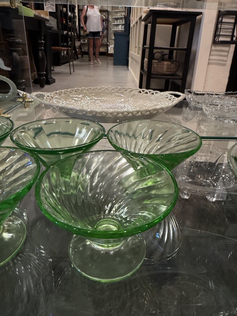 Vintage Glass Uranium Glass Dessert Cup Set