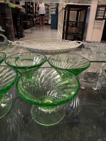 Vintage Glass Uranium Glass Dessert Cup Set