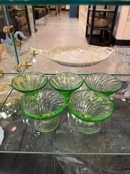 Vintage Glass Uranium Glass Dessert Cup Set
