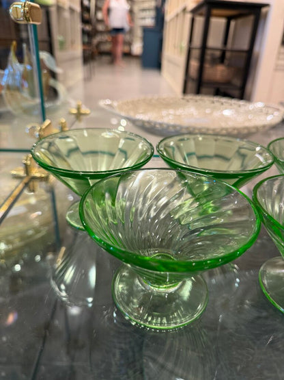 Vintage Glass Uranium Glass Dessert Cup Set