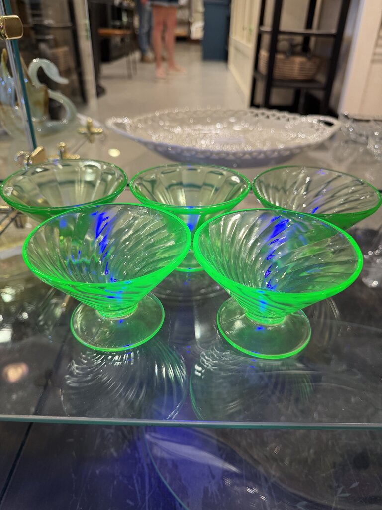 Vintage Glass Uranium Glass Dessert Cup Set