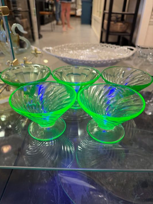 Vintage Glass Uranium Glass Dessert Cup Set