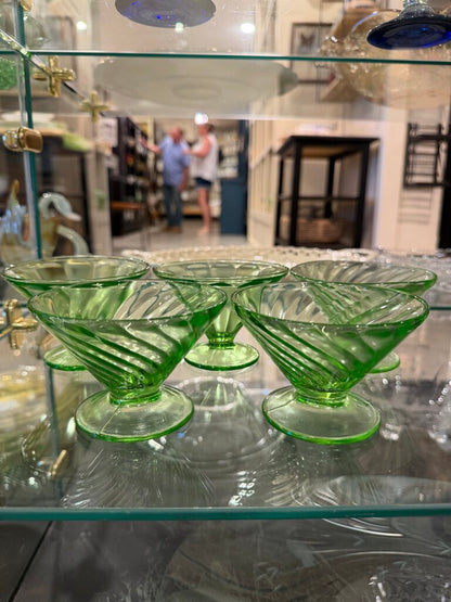 Vintage Glass Uranium Glass Dessert Cup Set