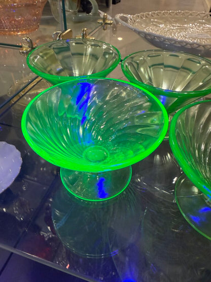 Vintage Glass Uranium Glass Dessert Cup Set