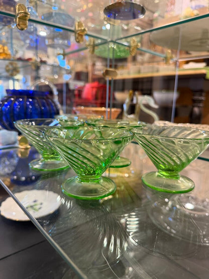 Vintage Glass Uranium Glass Dessert Cup Set