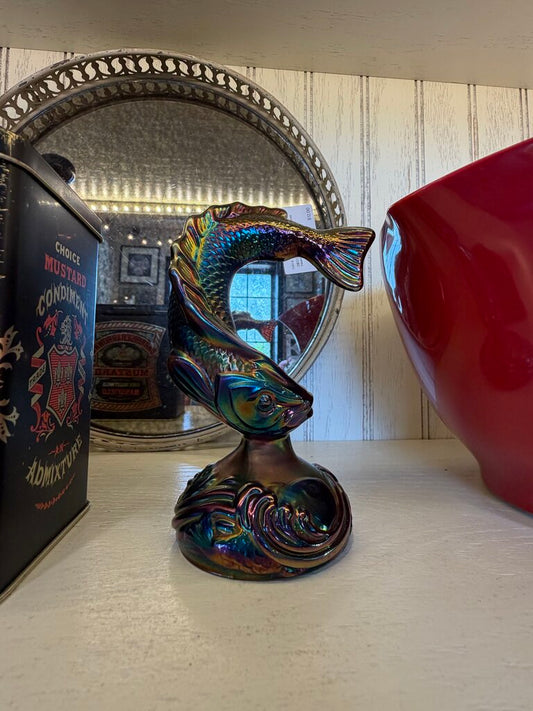 Vintage Fenton Carnival Glass Iridescent Japanese Koi Fish Paperweight Figurine