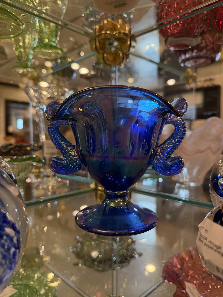 VTG Fenton Carnival Iridescent Glass Double Koi Vase