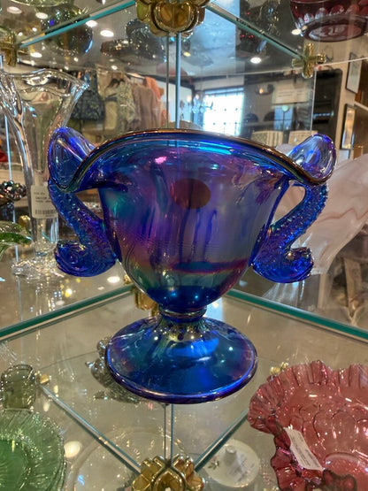 VTG Fenton Carnival Iridescent Glass Double Koi Vase