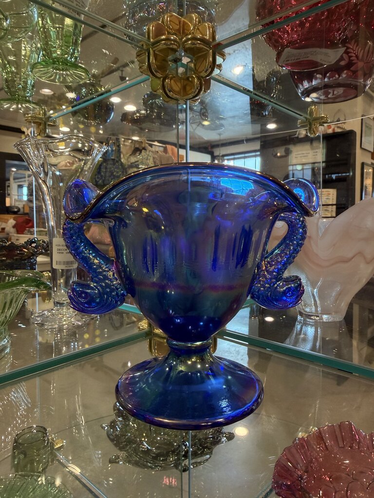 VTG Fenton Carnival Iridescent Glass Double Koi Vase