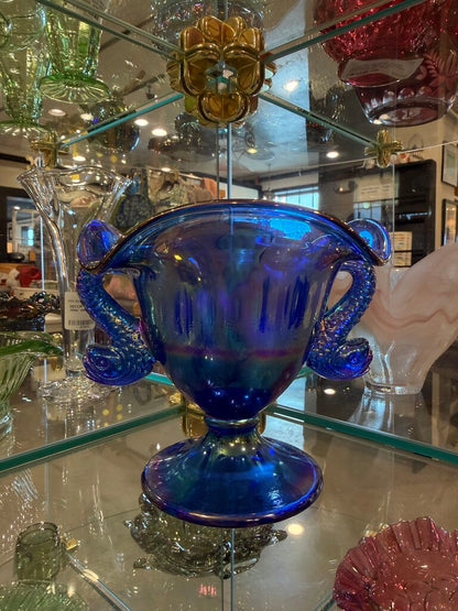 VTG Fenton Carnival Iridescent Glass Double Koi Vase