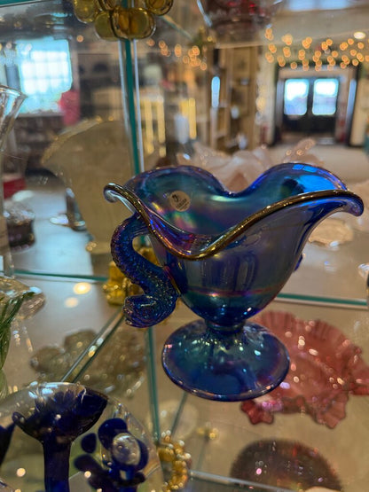 VTG Fenton Carnival Iridescent Glass Double Koi Vase