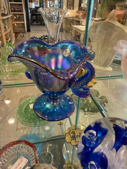 VTG Fenton Carnival Iridescent Glass Double Koi Vase