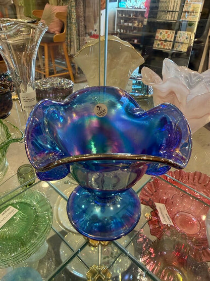 VTG Fenton Carnival Iridescent Glass Double Koi Vase