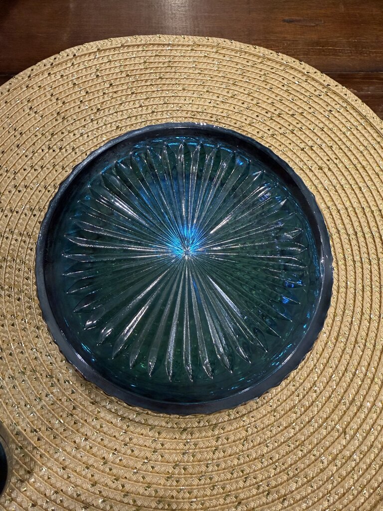 Vintage Indiana Glass Princess Blue Carnival Iridescent Candy Dish with Lid