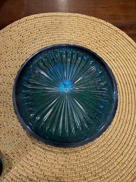 Vintage Indiana Glass Princess Blue Carnival Iridescent Candy Dish with Lid