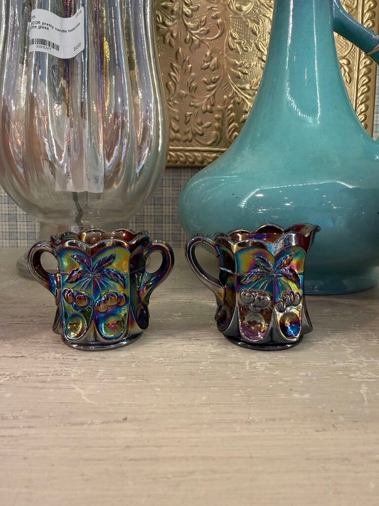 Carnival Glass Cherry & Cable Mini Sugar + Creamer