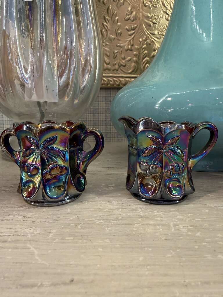carnival glass cherry & cable mini sugar + creamer