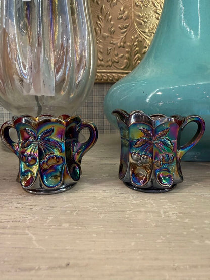 carnival glass cherry & cable mini sugar + creamer