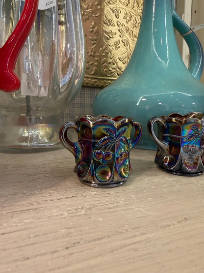 carnival glass cherry & cable mini sugar + creamer
