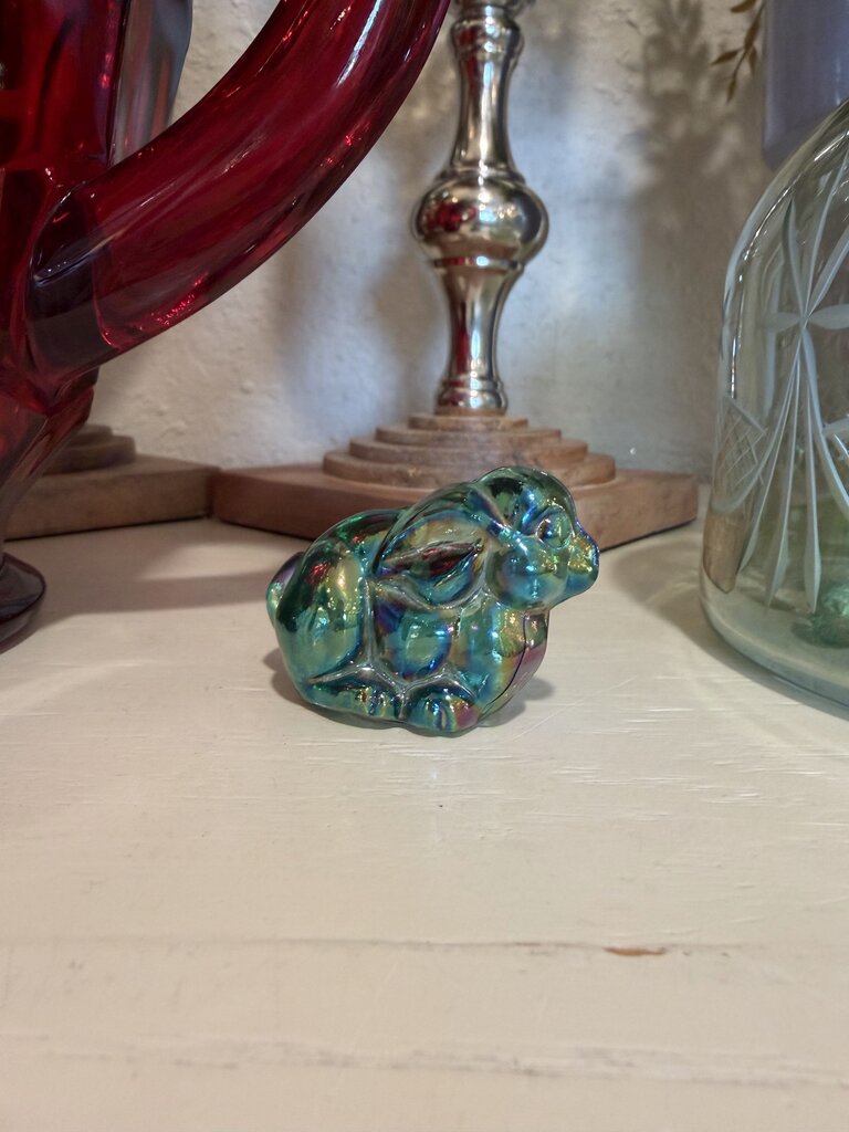 Fenton Green Carnival Glass Bunny