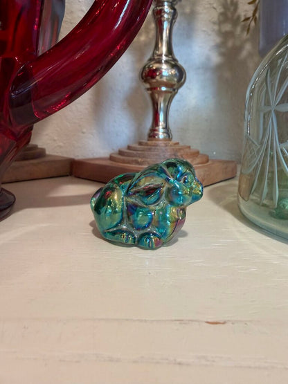 Fenton Green Carnival Glass Bunny