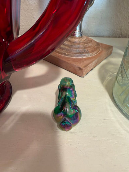 Fenton Green Carnival Glass Bunny