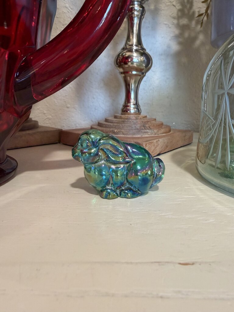Fenton Green Carnival Glass Bunny
