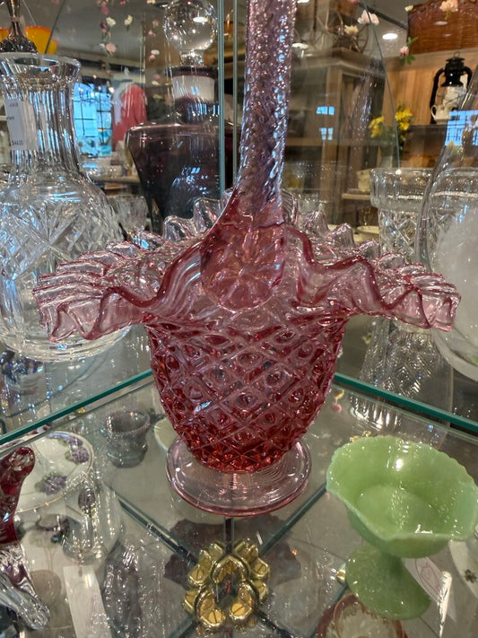 Fenton Diamond Lace Glass Basket