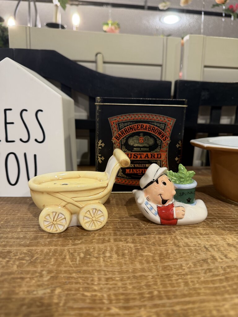 Popeye Charcter Sweet Pea In Baby Carriage Salt and Pepper
