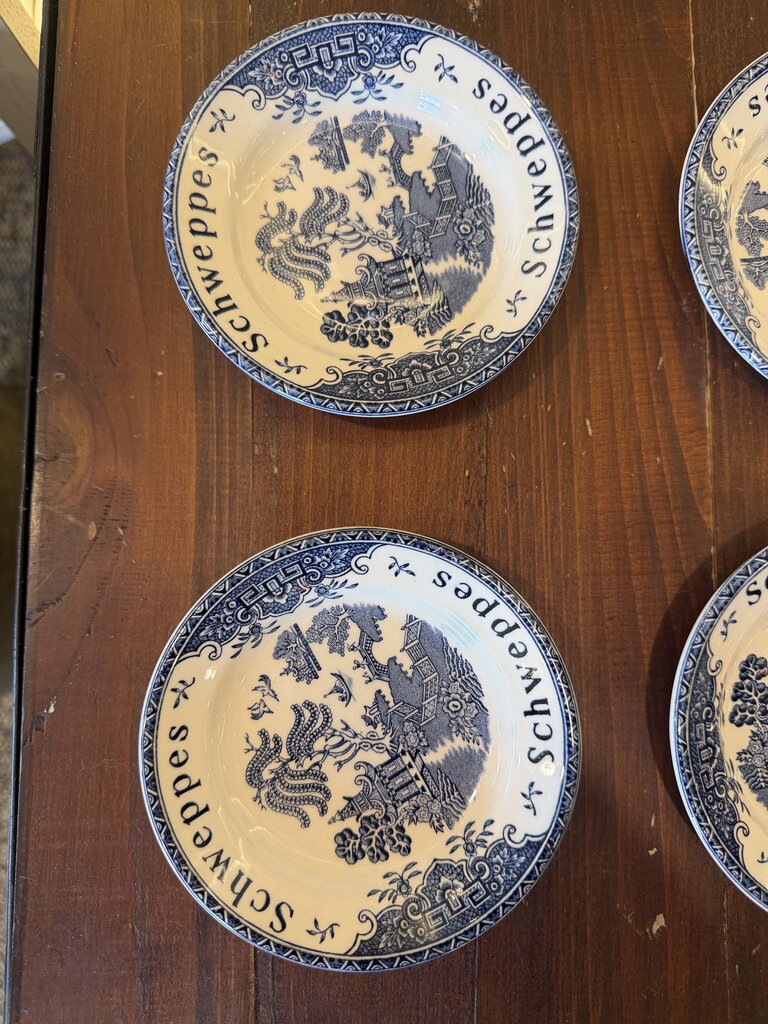 Enoch Wedgwood Transferware Schweppes Blue Willow Tip Trinket Bowl Dish Set