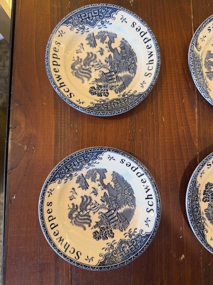 Enoch Wedgwood Transferware Schweppes Blue Willow Tip Trinket Bowl Dish Set