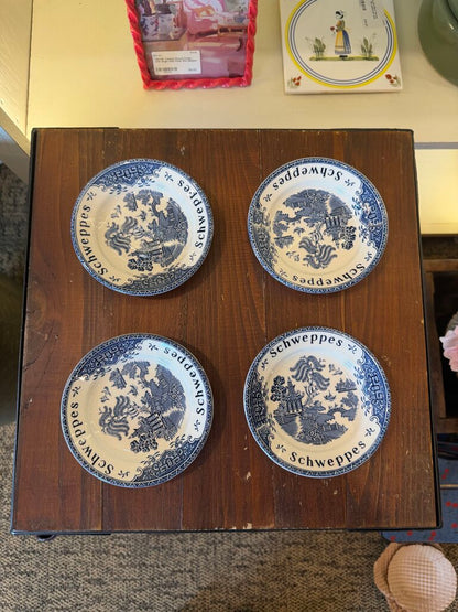 Enoch Wedgwood Transferware Schweppes Blue Willow Tip Trinket Bowl Dish Set