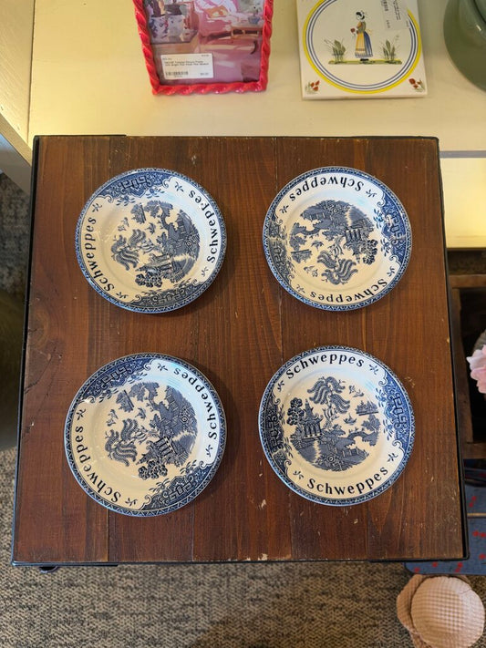 Enoch Wedgwood Transferware Schweppes Blue Willow Tip Trinket Bowl Dish Set