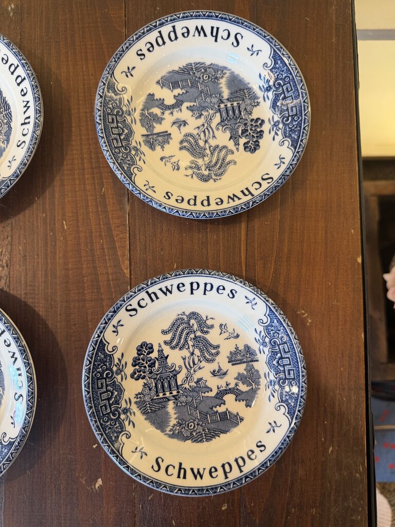 Enoch Wedgwood Transferware Schweppes Blue Willow Tip Trinket Bowl Dish Set