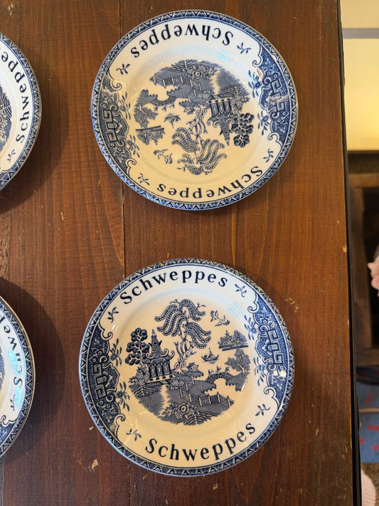 Enoch Wedgwood Transferware Schweppes Blue Willow Tip Trinket Bowl Dish Set