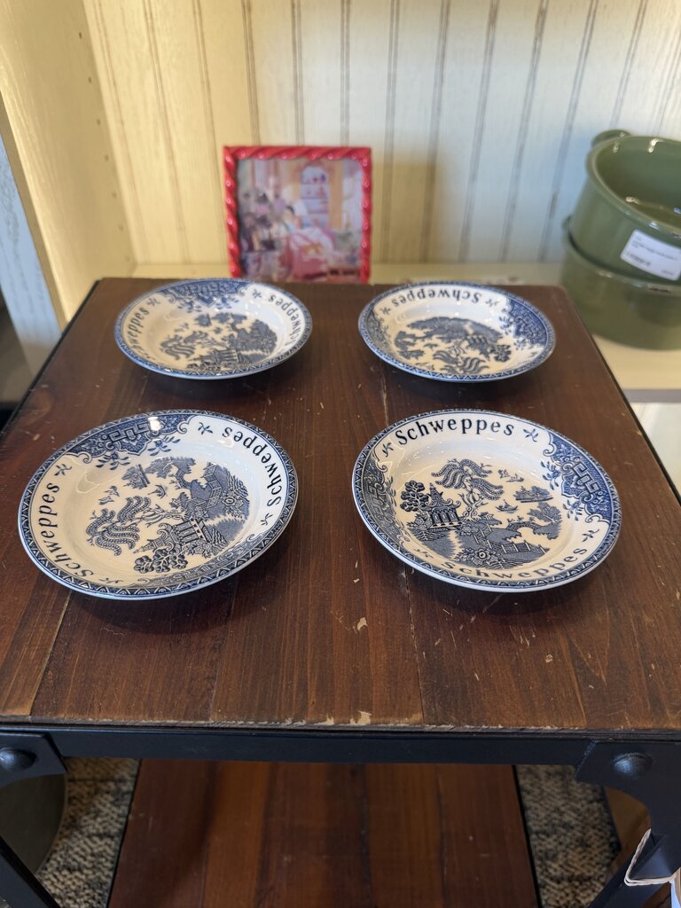 Enoch Wedgwood Transferware Schweppes Blue Willow Tip Trinket Bowl Dish Set
