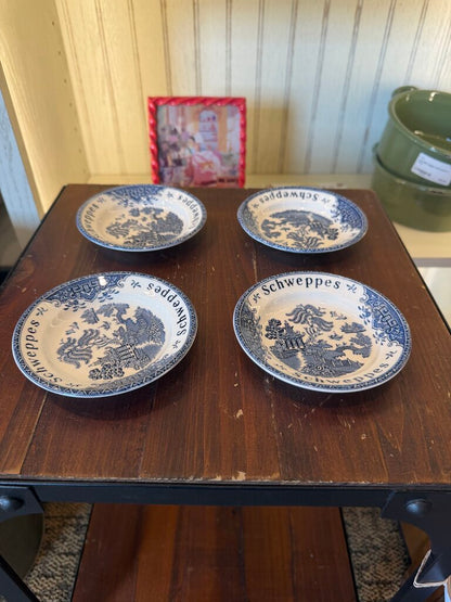 Enoch Wedgwood Transferware Schweppes Blue Willow Tip Trinket Bowl Dish Set