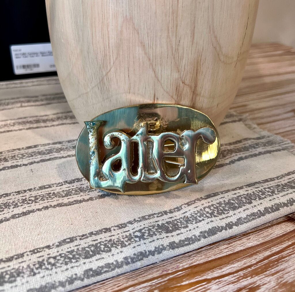 Vintage Brass "Later" Clip Paperweight Desk Memo