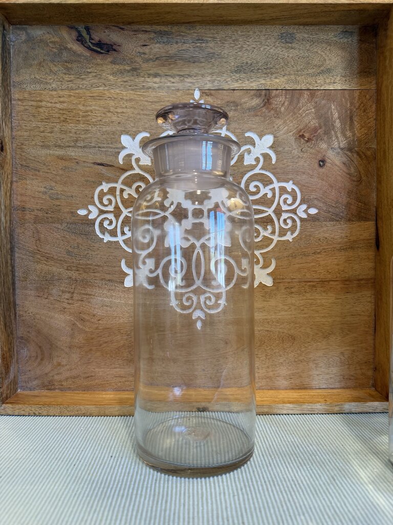 VTG APOTHECARY GLASS JAR ORIGINAL GLASS STOPPER MEDICAL JAR ROUND