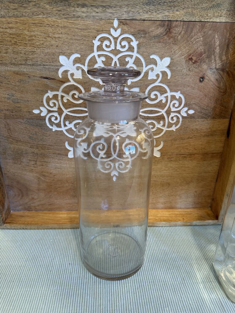VTG APOTHECARY GLASS JAR ORIGINAL GLASS STOPPER MEDICAL JAR ROUND